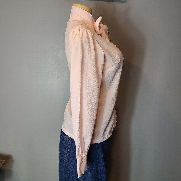 Vintage 70s Pink Bow-Tie Career Blouse Top Sz Small Valentine Coquette Retro - Picture 6 of 8
